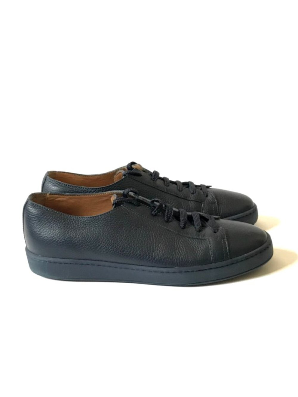 Santoni Leather Low Top Lace Up Sneakers Trainers Shoes Mens 10 Navy Blue Italy